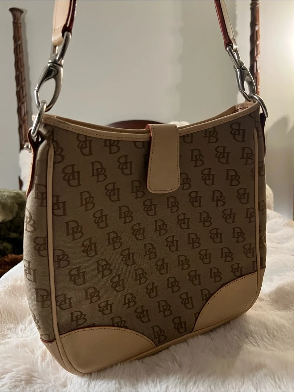 Vintage Dooney & Bourke Signature Monogram Hobo Shoulder Bag